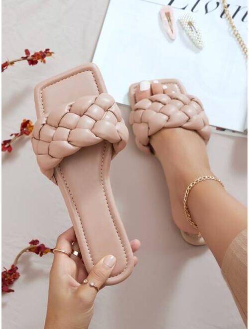 Shein Vegan Leather Braided Strap Slide Sandals