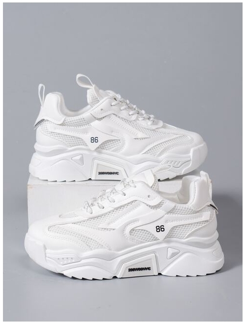 Shein Mesh Panel Lace Up Front Breathable Chunky Trainers Women Sneakers