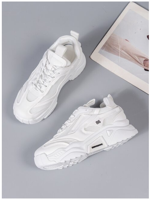 Shein Mesh Panel Lace Up Front Breathable Chunky Trainers Women Sneakers