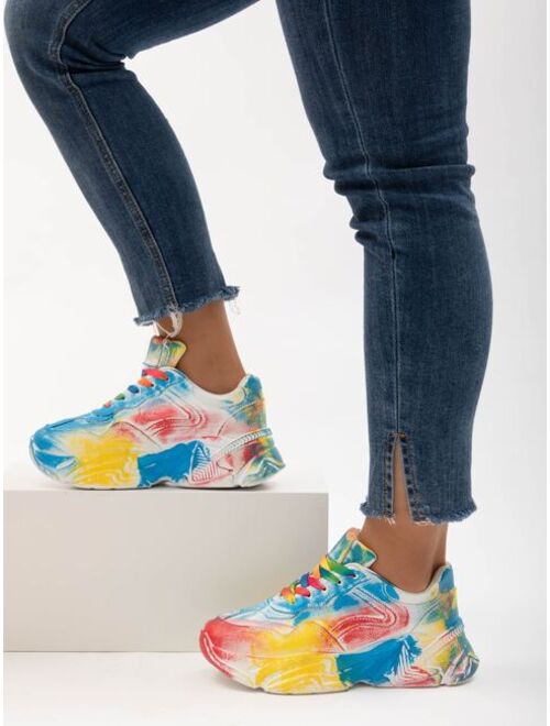 Shein Color Block Lace-up Front Chunky Sneakers