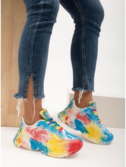 Shein Color Block Lace-up Front Chunky Sneakers