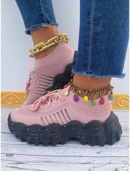 Shein Fabric Lace-up Front Chunky Sneakers