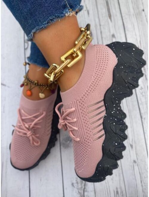Shein Fabric Lace-up Front Chunky Sneakers