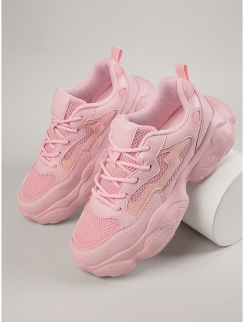 Shein Pink Crisscross Lace-Up Chunky Trainers