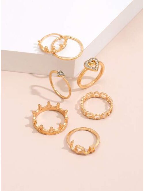 Shein 7pcs Heart & Crown Design Ring