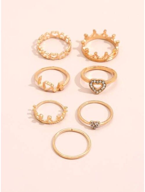 Shein 7pcs Heart & Crown Design Ring