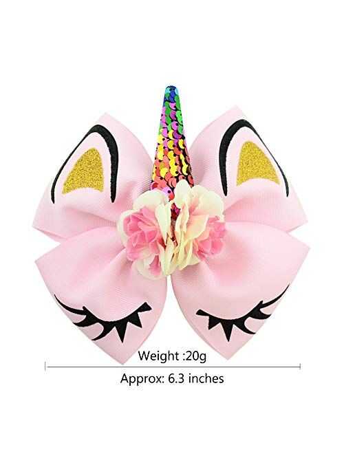 Girls Unicorn Hair Bows with Alligator Hair Clips Cheer Bows Hair Accessories for Kids Toddlers 6 Packs