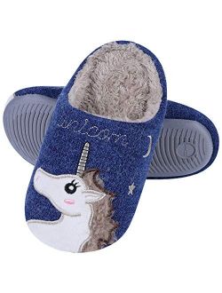 Beslip Girl's Cute Unicorn House Slippers Memory Foam Indoor Slippers Comfy Fuzzy Knitted Slip On Cotton Slippers with Anti-Slip Rubber Sole