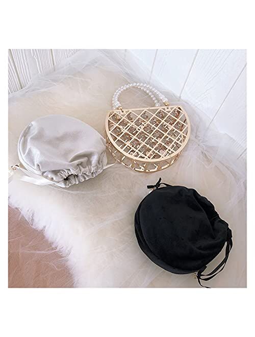 Evening Clutch Bag Portable Women's Purse Luxury Party Dress Handbags Diamonds Pearls Evening Bag Openwork Design (Color : Black, Size : Small)
