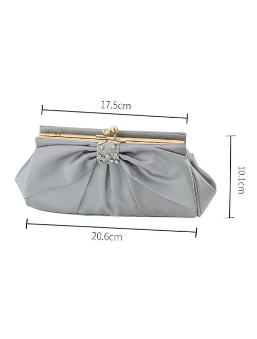 Womens Evening Clutch Diamond-studded bag and bow-knot solid color clutch bag pleated evening bag Wedding party clutch