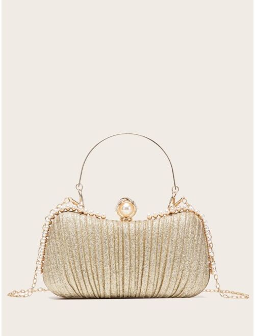 Shein Faux Pearl Decor Ruched Design Chain Bag