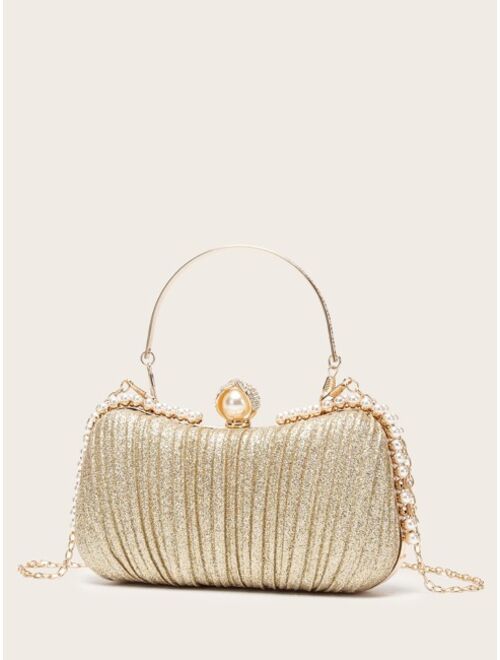 Shein Faux Pearl Decor Ruched Design Chain Bag