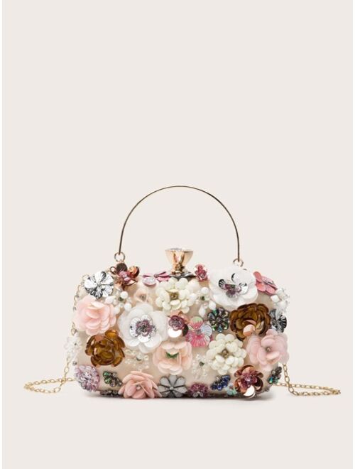 Shein Floral Decor Clip Top Box Bag