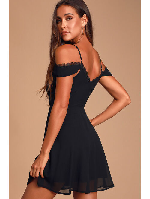 Lulus Absolutely Unforgettable Black Lace Off-the-Shoulder Dress