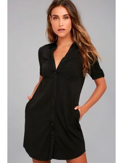 Oxford Comma Black Shirt Dress With Pockets