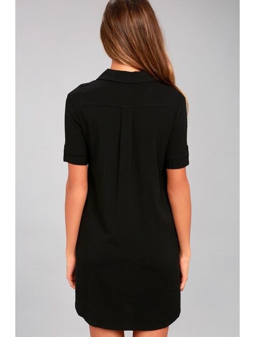 Lulus Oxford Comma Black Shirt Dress With Pockets