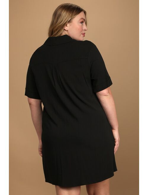 Lulus Oxford Comma Black Shirt Dress With Pockets