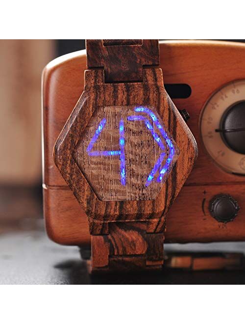 BOBO BIRD Wood Watch Mens Large Size Retro Digital Led Display Night Vision Handmade Wooden Watches Unique Timepiece for Men
