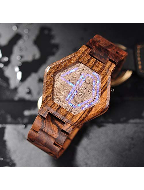 BOBO BIRD Wood Watch Mens Large Size Retro Digital Led Display Night Vision Handmade Wooden Watches Unique Timepiece for Men