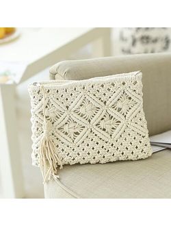 Women's Bohemian Style Straw Woven Day Clutches Bags Fashionable Simple Tassel Causal Handbag Vintage Beach Bag For Women Girl