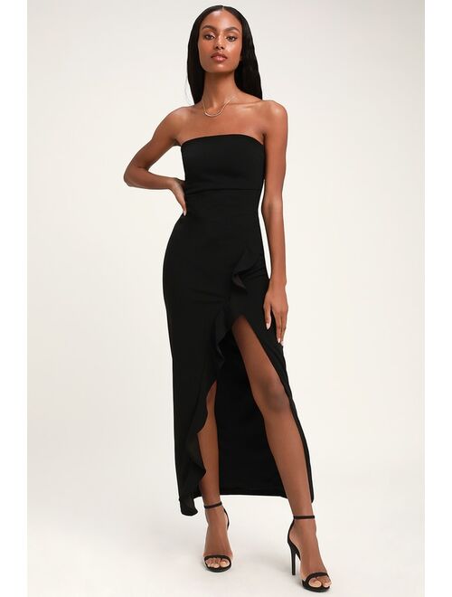 Lulus After Hours Black Strapless Ruffled Maxi Dress