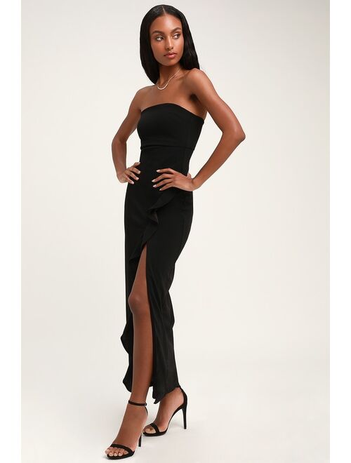 Lulus After Hours Black Strapless Ruffled Maxi Dress