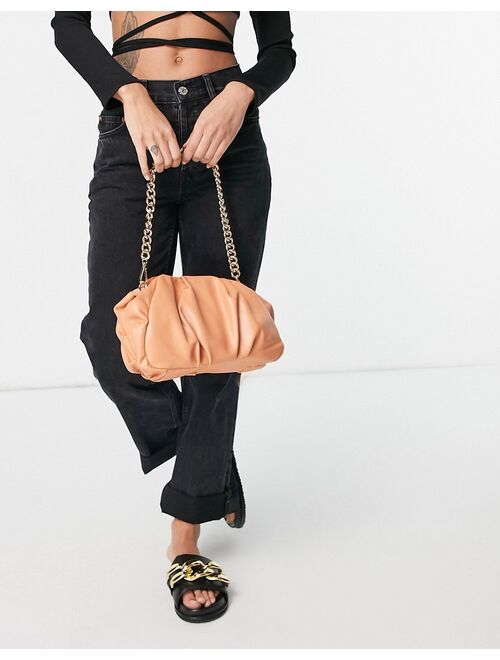 Asos Design oversized ruched clutch bag in apricot with detachable shoulder chain