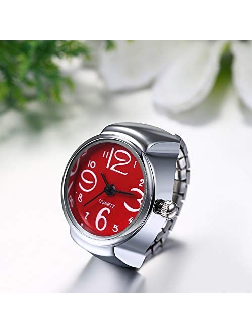 JewelryWe Men Women Finger Watch Creative Elastic Round Quartz Finger Ring Watches