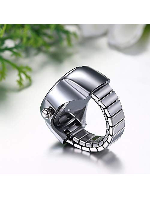 JewelryWe Men Women Finger Watch Creative Elastic Round Quartz Finger Ring Watches