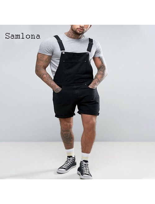 Plus Size 3xl Men's Fashion Hole Ripped Jeans Denim Shorts Suspender Playsuits Jean 2021 Summer Frayed Jeans Sexy Men Overalls