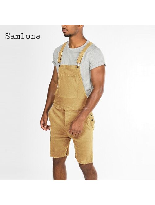 Plus Size 3xl Men's Fashion Hole Ripped Jeans Denim Shorts Suspender Playsuits Jean 2021 Summer Frayed Jeans Sexy Men Overalls