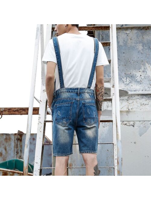 Ripped Jeans Jumpsuit Shorts Men Summer Overalls Mens Denim Playsuits Distressed Romper Destroyed Male Clothes Plus Size 4XL 5XL