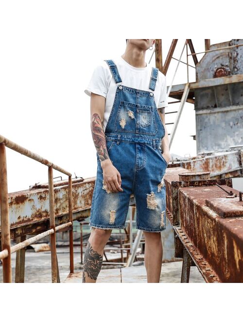 Ripped Jeans Jumpsuit Shorts Men Summer Overalls Mens Denim Playsuits Distressed Romper Destroyed Male Clothes Plus Size 4XL 5XL