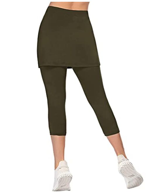 COOrun Women Capri Leggings with Skirt Lightweight Active Skirts with Pants Golf Tennis Workout Skirted Leggings