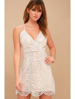 Lele White and Silver Sequin Mini Dress