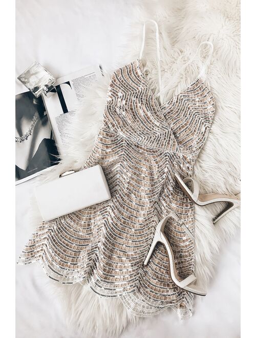 Lulus Lele White and Silver Sequin Mini Dress
