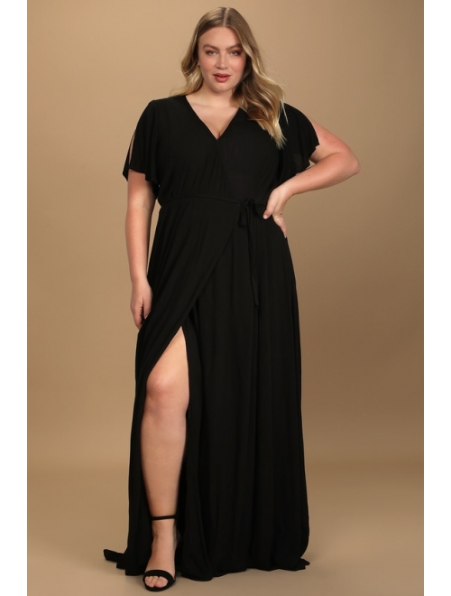 Lulus Heart of Marigold Black Wrap Maxi Dress