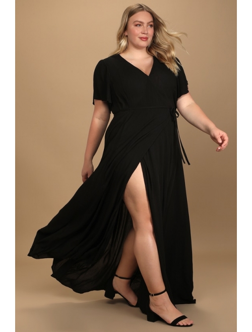 Lulus Heart of Marigold Black Wrap Maxi Dress