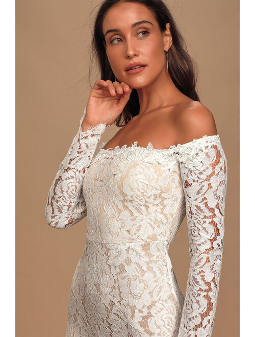 Lulus Romance Dreamer White Lace Off-the-Shoulder Maxi Dress