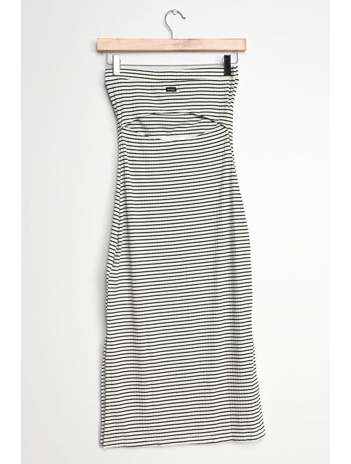 Buy RVCA Steady Black and White Striped Ribbed Strapless Midi Dress online