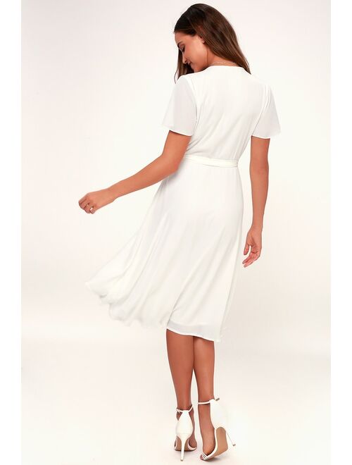 Lulus Rise to the Occasion White Midi Wrap Dress