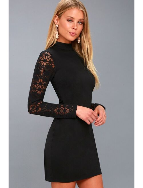 Lulus Lace Up Your Sleeve Black Lace Long Sleeve Bodycon Dress