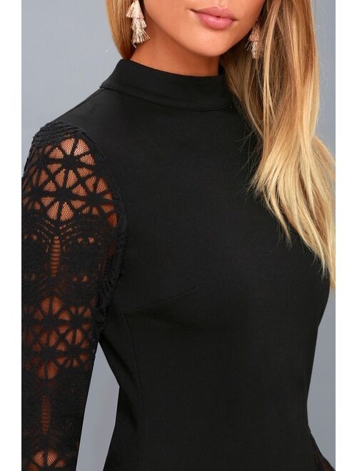 Lulus Lace Up Your Sleeve Black Lace Long Sleeve Bodycon Dress
