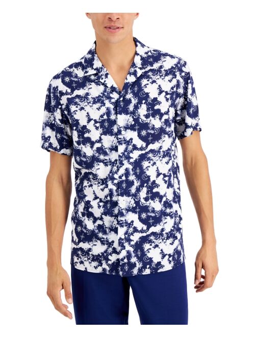 INC International Concepts Men's Regular-Fit Tie-Dyed Celestial-Print Camp Shirt, Created for Macy's