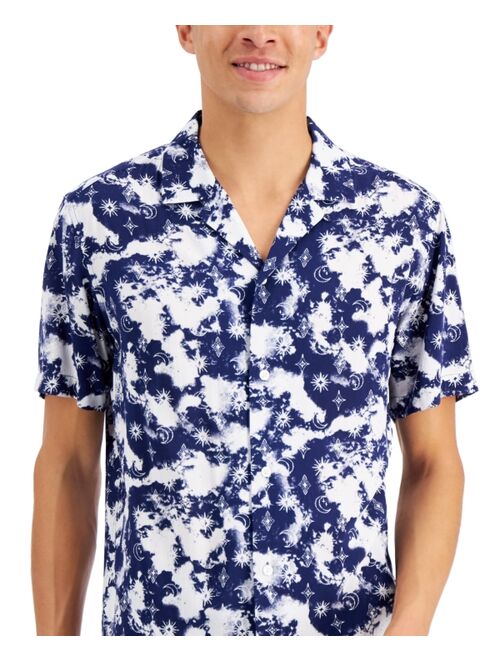 INC International Concepts Men's Regular-Fit Tie-Dyed Celestial-Print Camp Shirt, Created for Macy's