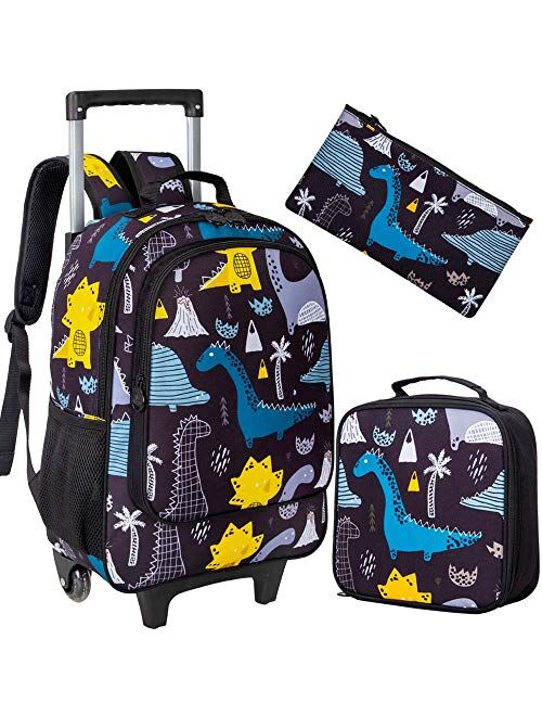 4PCS Rolling Backpack for Girls, Kids Unicorn Wheeled Bookbag