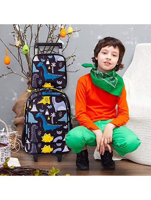 4PCS Rolling Backpack for Girls, Kids Unicorn Wheeled Bookbag