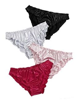 Women's 4pack Frill Trim Satin Underwear Briefs Panty Set