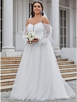 Women's Maxi Lace Appliques Plus Size Prom Dress Wedding Dresses 90332-PZ
