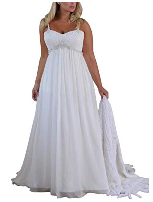 Mulanbridal Women's Spaghetti Straps Plus Size Chiffon Wedding Dress Long Beach Bridal Gowns